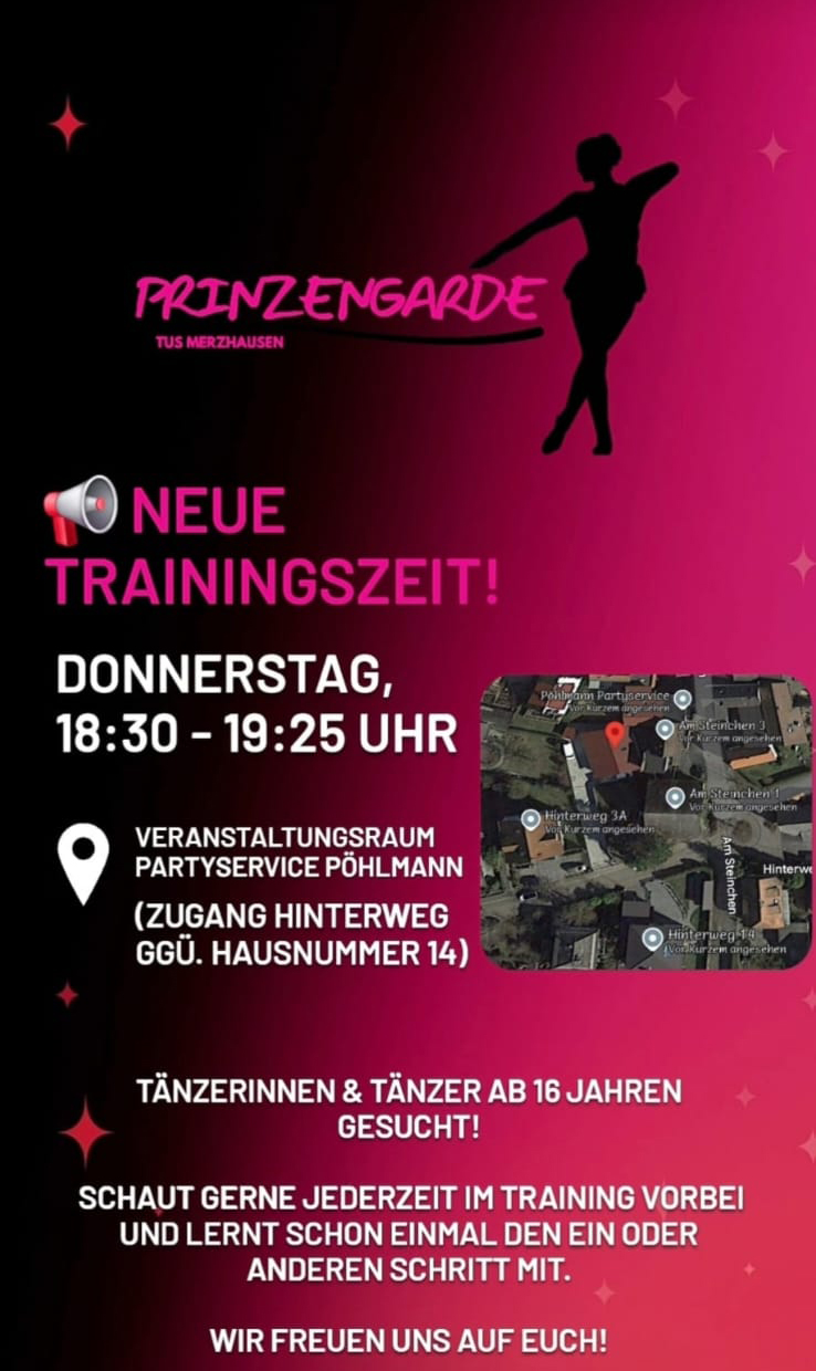 Prinzengarde - neue Trainingszeiten